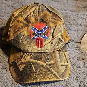 Camo Cap with Skull and Flag Design
